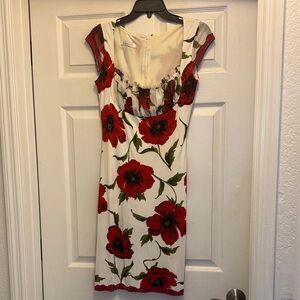 Casadei Red and White Floral Midi Dress
